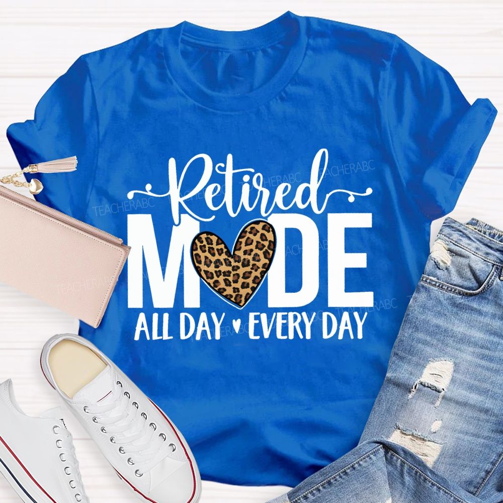 Retired Mode All Day Every Day Leopard Print Heart T-shirt