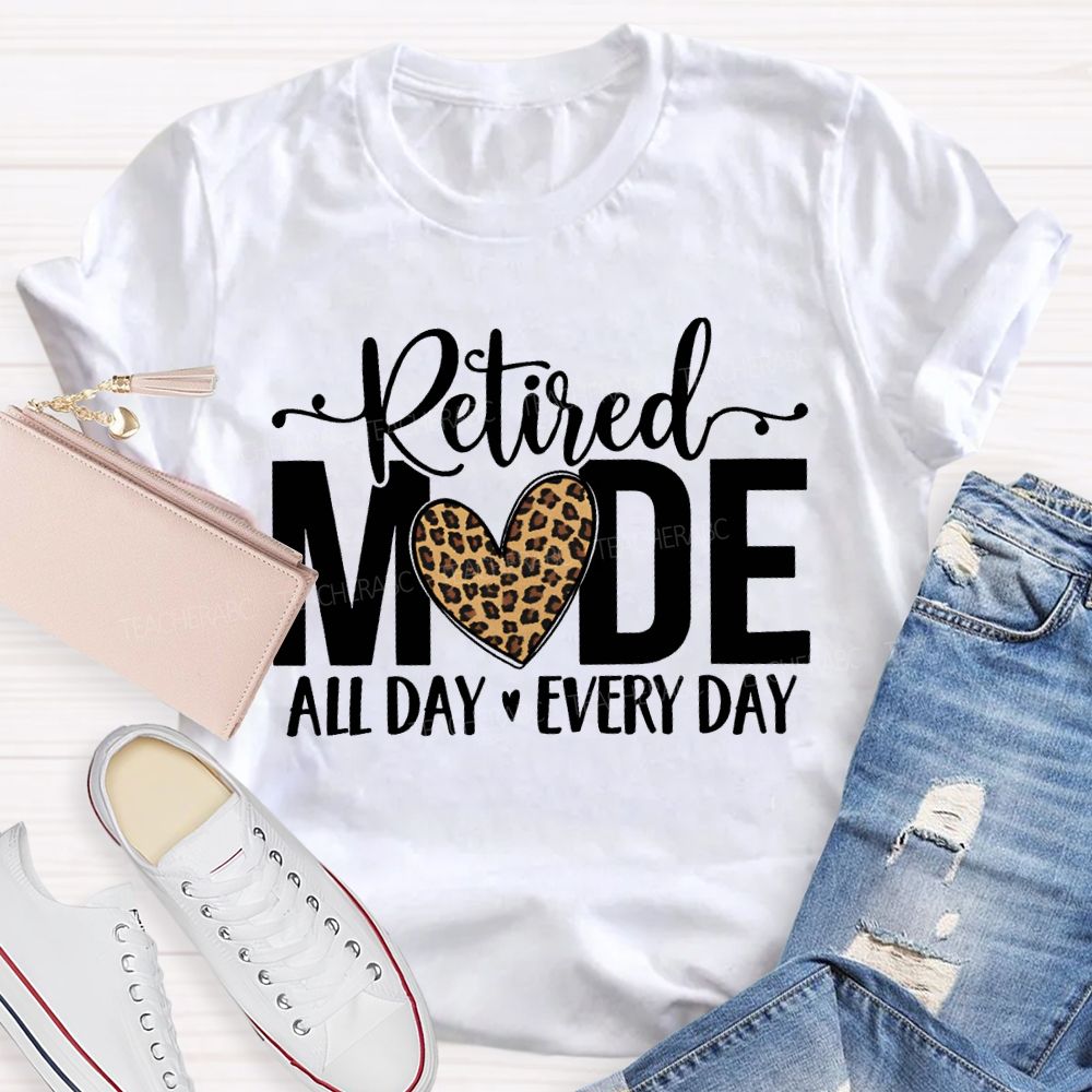 Retired Mode All Day Every Day Leopard Print Heart T-shirt