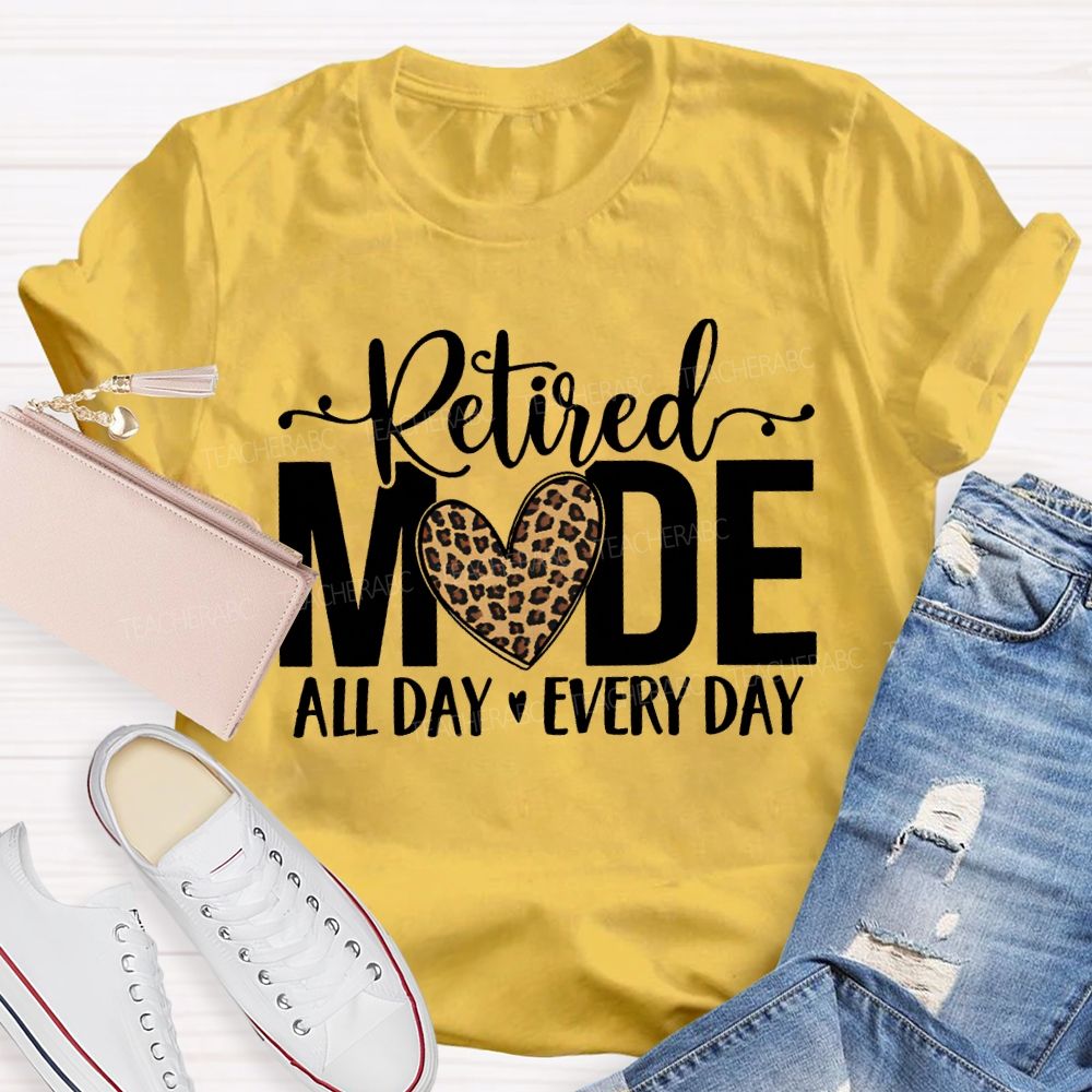 Retired Mode All Day Every Day Leopard Print Heart T-shirt