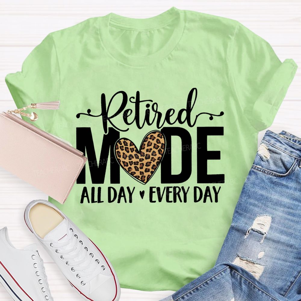 Retired Mode All Day Every Day Leopard Print Heart T-shirt