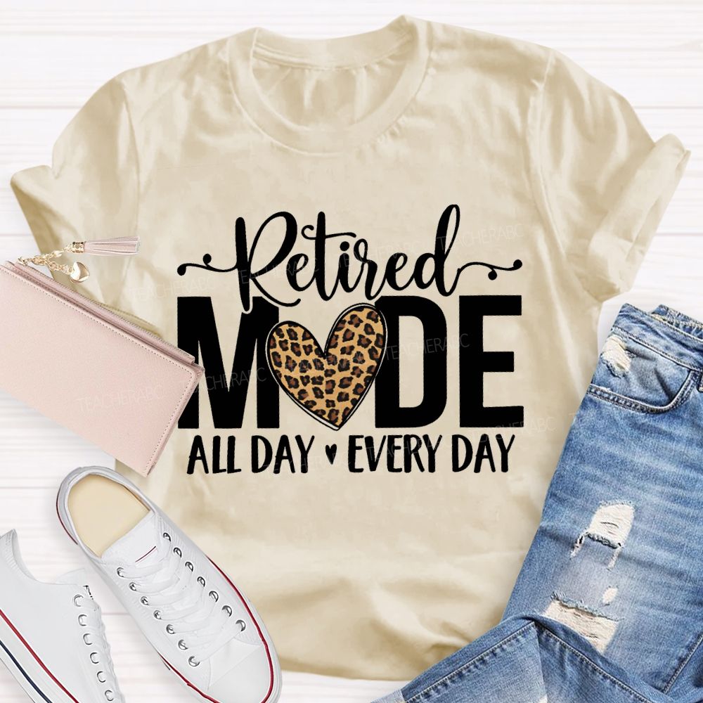 Retired Mode All Day Every Day Leopard Print Heart T-shirt