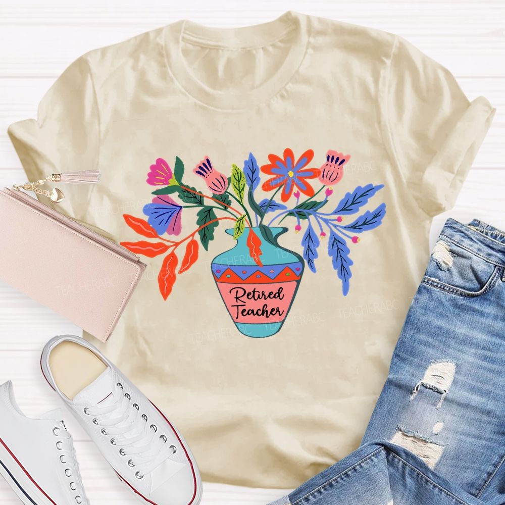 Retired Teacher Celebration With Colorful Flowers T-shirt