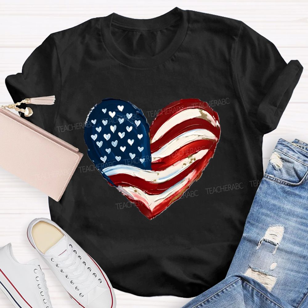 Love Our Country With Heart Teacher T-Shirt