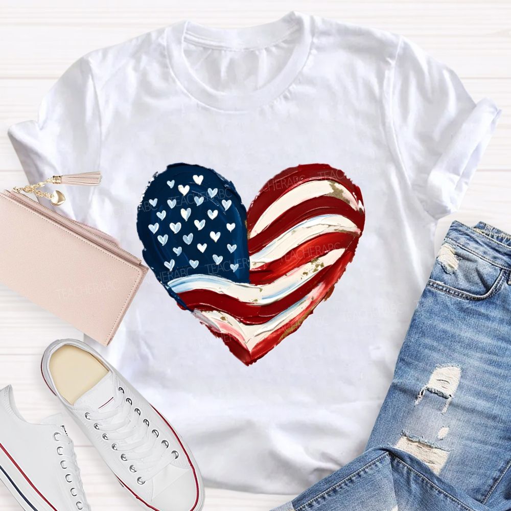 Love Our Country With Heart Teacher T-Shirt