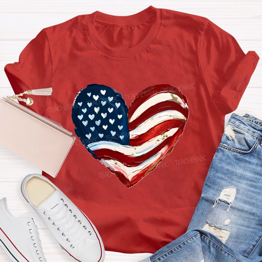 Love Our Country With Heart Teacher T-Shirt