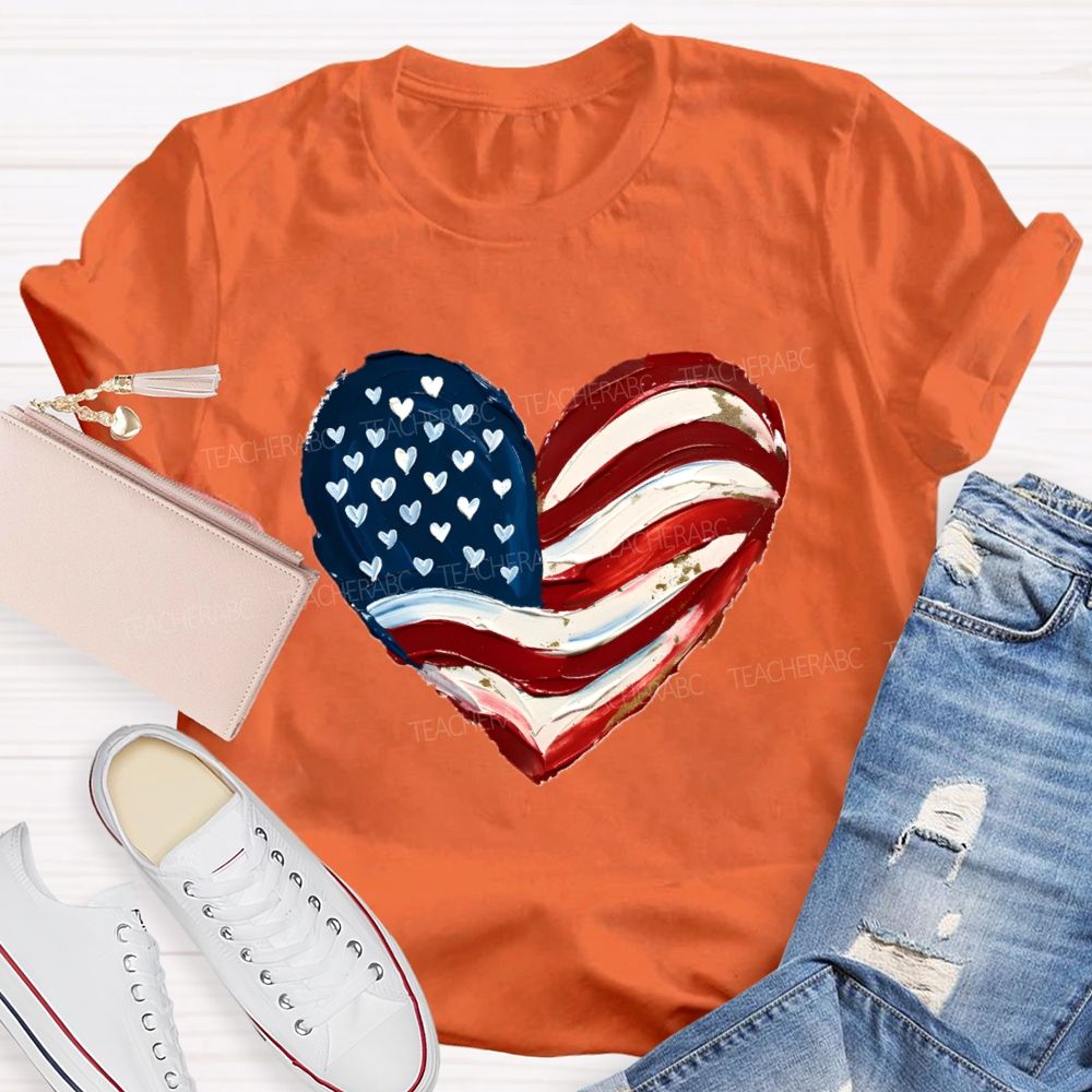 Love Our Country With Heart Teacher T-Shirt