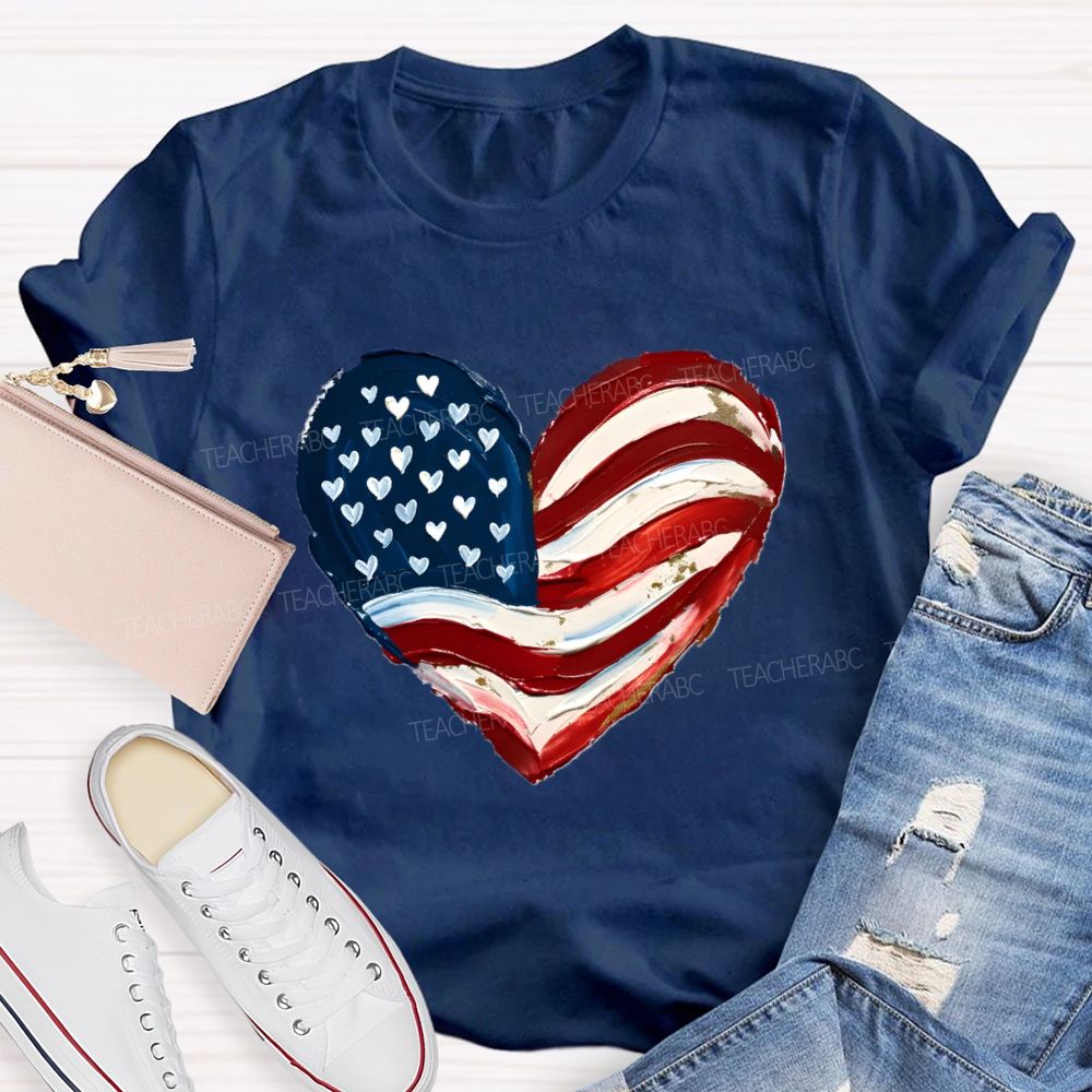 Love Our Country With Heart Teacher T-Shirt