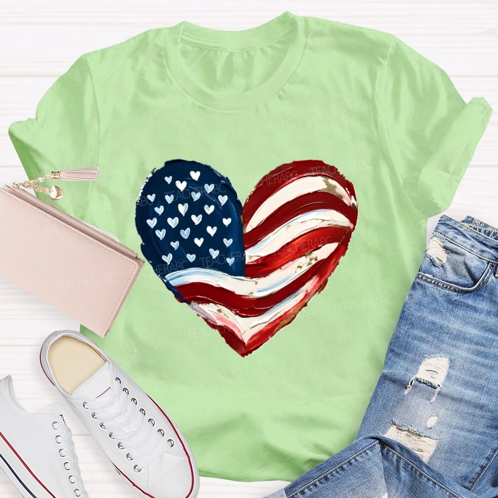 Love Our Country With Heart Teacher T-Shirt