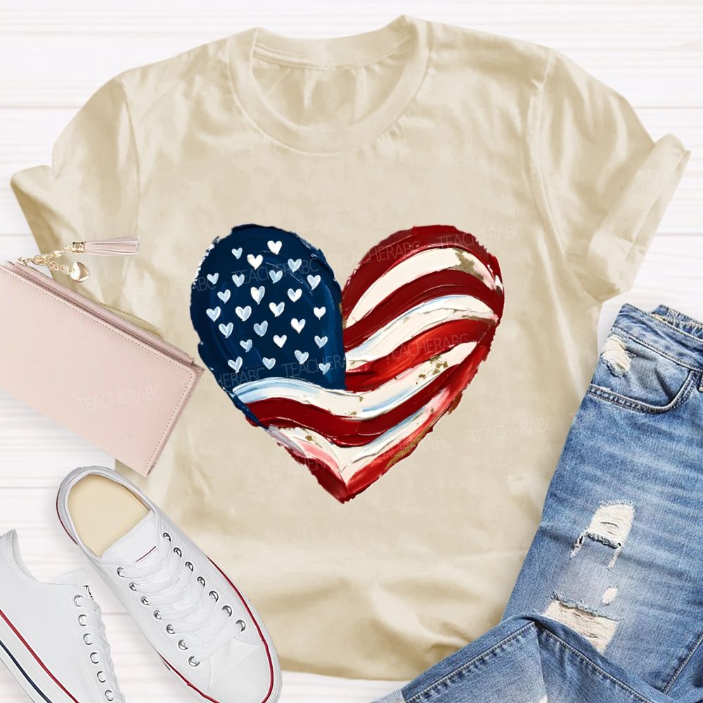 Love Our Country With Heart Teacher T-Shirt
