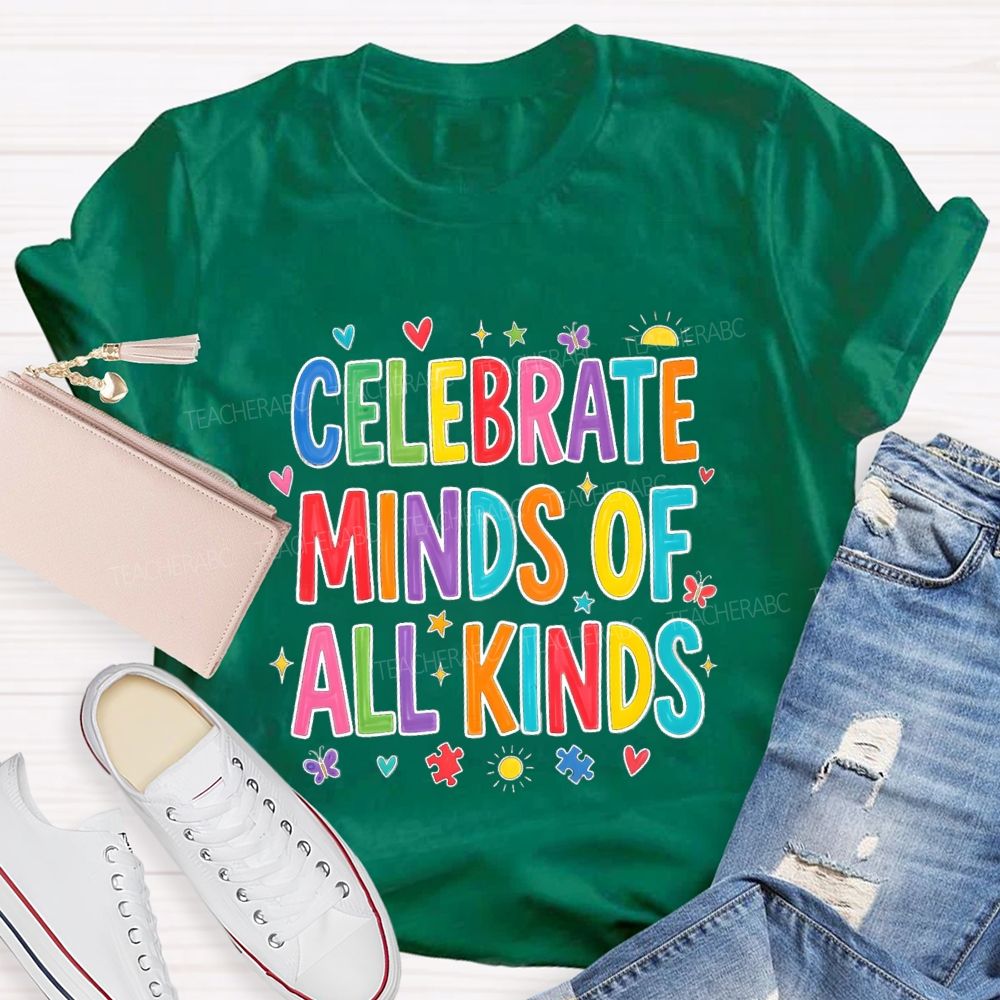 Celebrate Minds Of All Kinds Sunshine Butterfly Teacher T-shirts