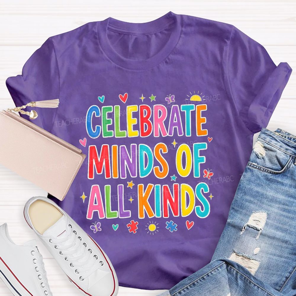 Celebrate Minds Of All Kinds Sunshine Butterfly Teacher T-shirts