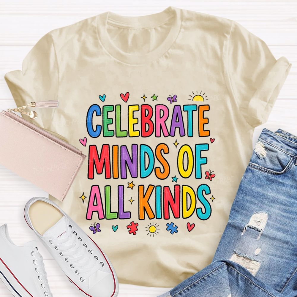 Celebrate Minds Of All Kinds Sunshine Butterfly Teacher T-shirts