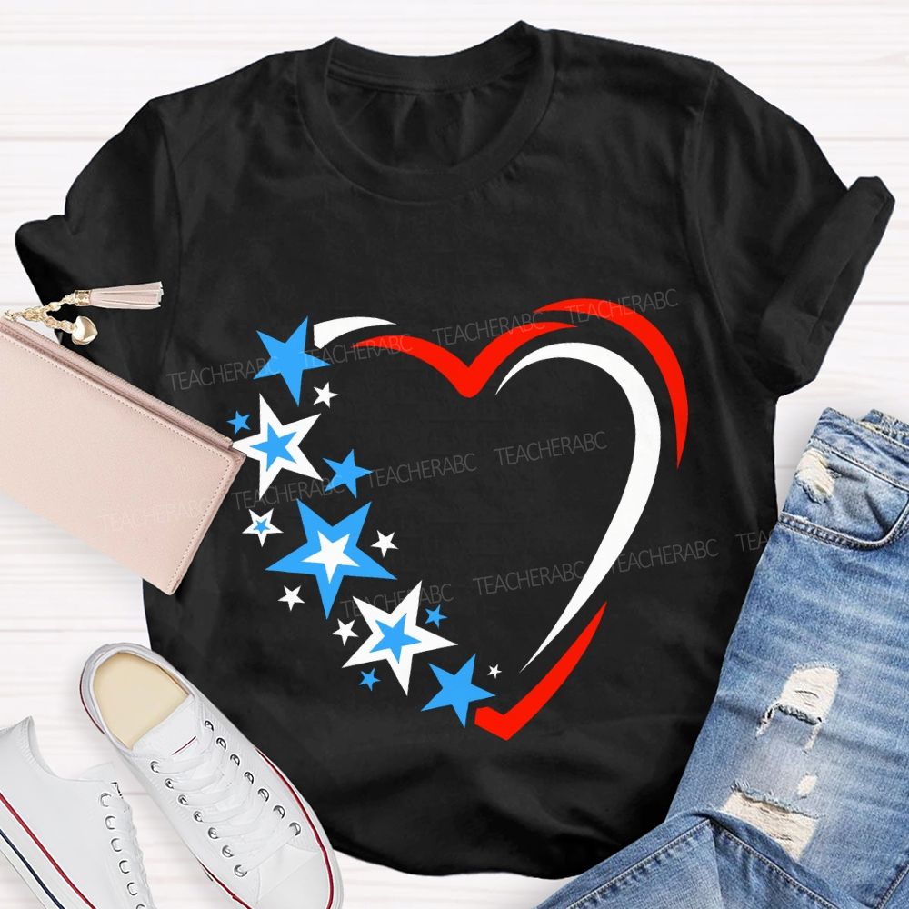 America 250 Years Stars And Hearts Teacher T-shirt