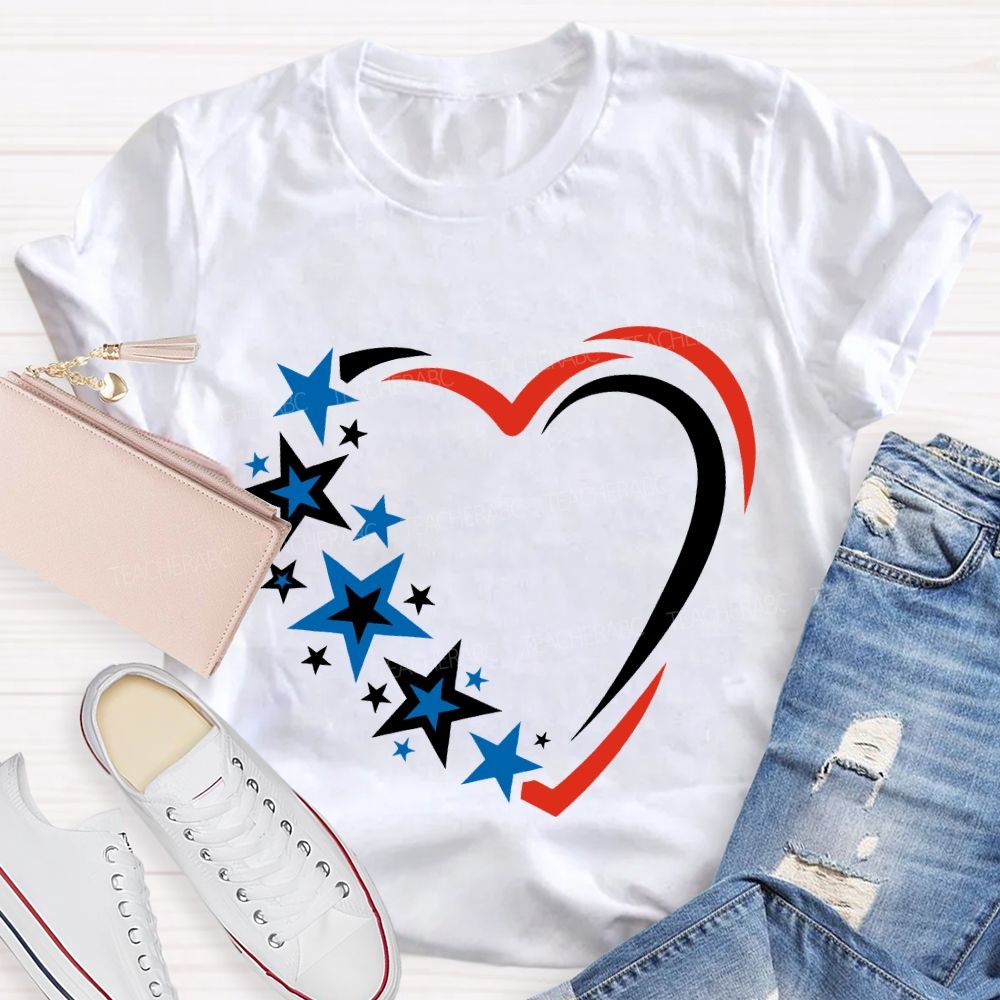 America 250 Years Stars And Hearts Teacher T-shirt