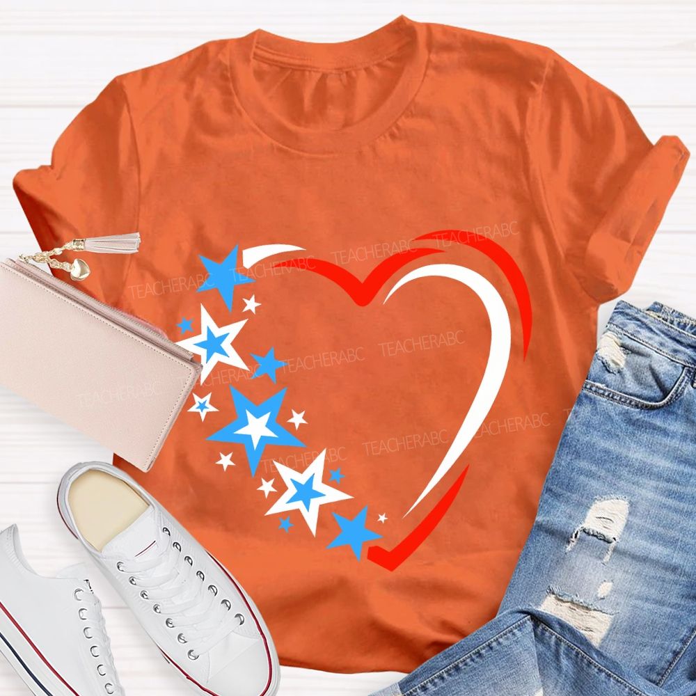 America 250 Years Stars And Hearts Teacher T-shirt
