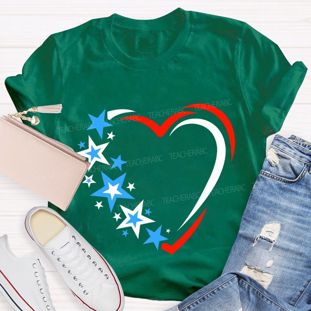 America 250 Years Stars And Hearts Teacher T-shirt