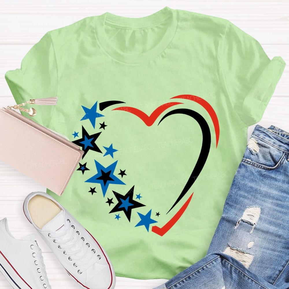 America 250 Years Stars And Hearts Teacher T-shirt