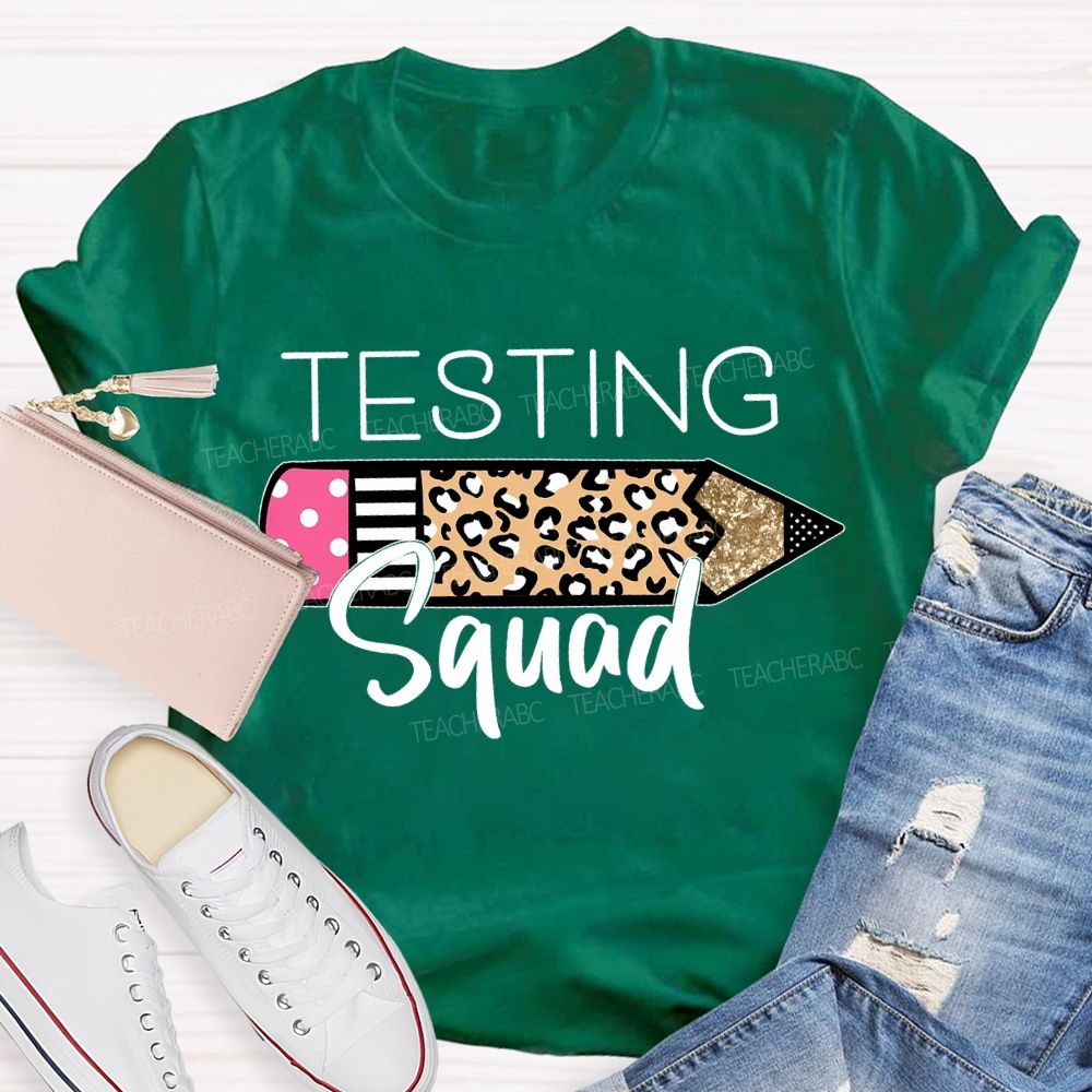 Testing Squad Leopard-Print Pencil Teacher T-shirt