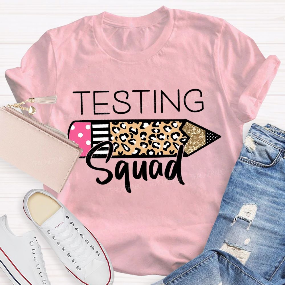 Testing Squad Leopard-Print Pencil Teacher T-shirt