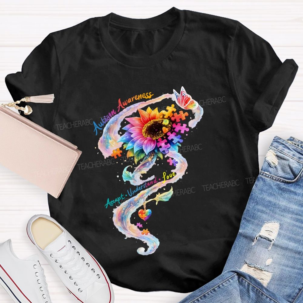 Autism Awareness Accept Understand Colorful Sunflower T-shirt