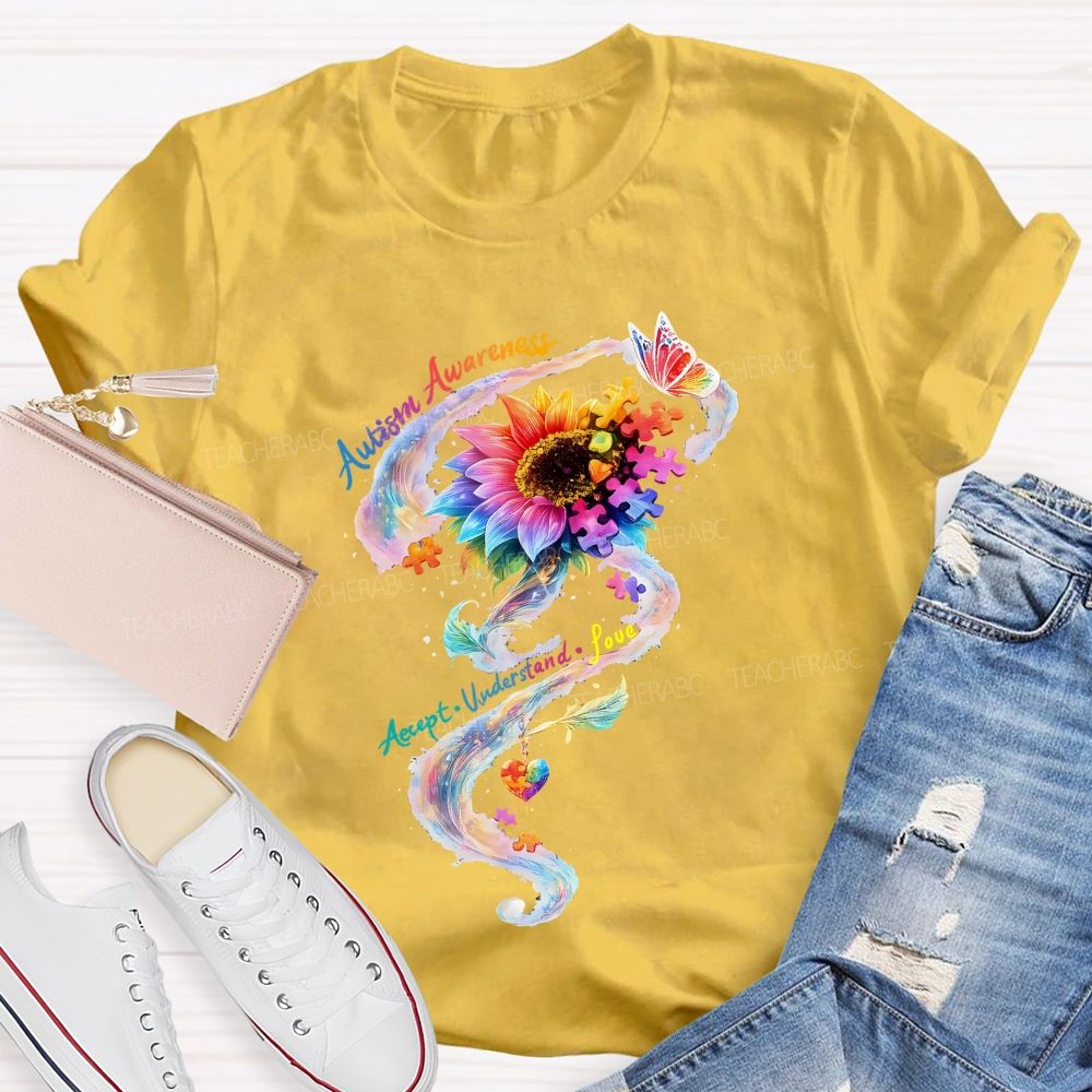Autism Awareness Accept Understand Colorful Sunflower T-shirt