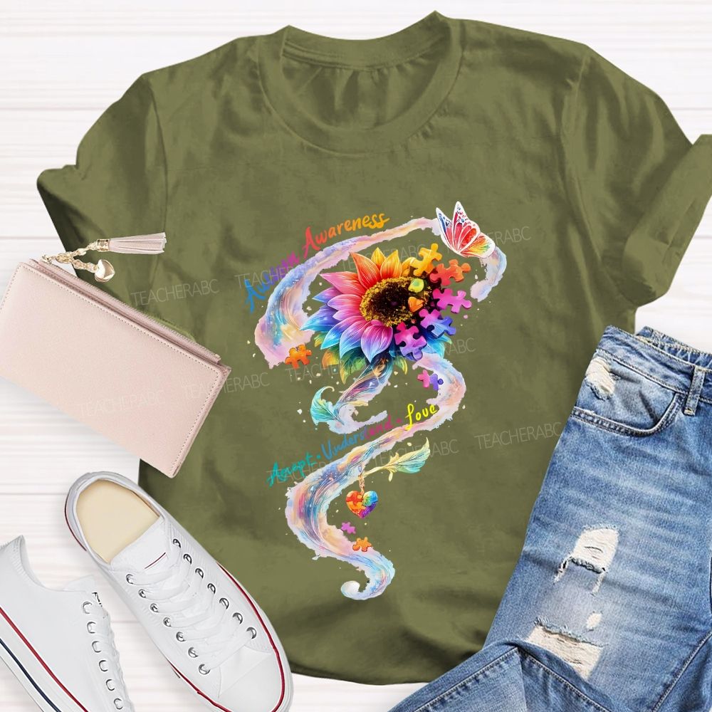 Autism Awareness Accept Understand Colorful Sunflower T-shirt