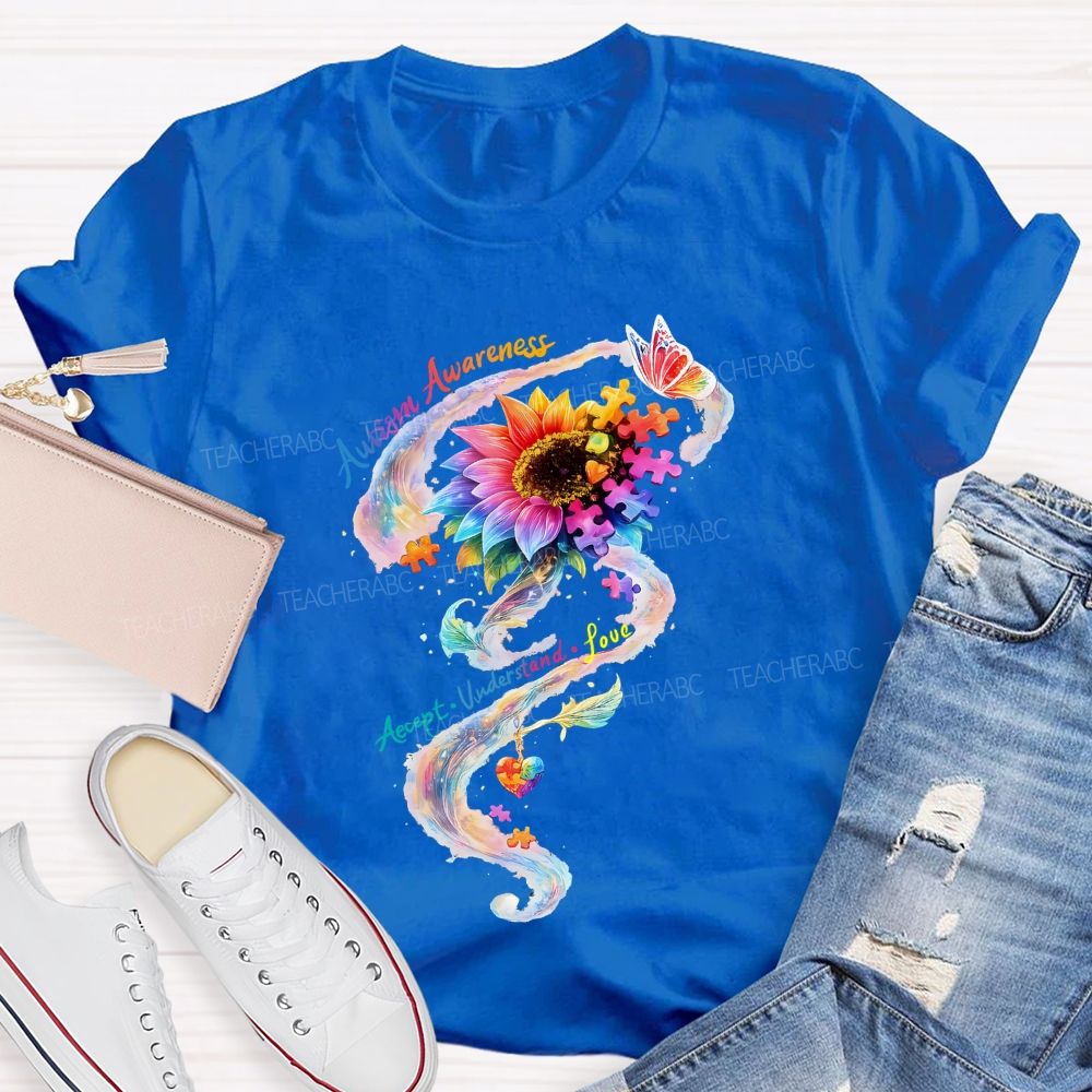 Autism Awareness Accept Understand Colorful Sunflower T-shirt