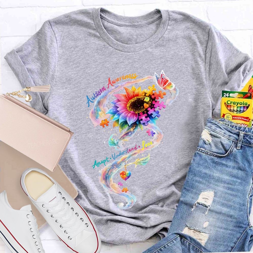 Autism Awareness Accept Understand Colorful Sunflower T-shirt