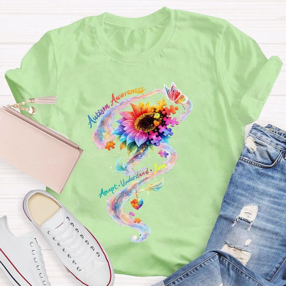 Autism Awareness Accept Understand Colorful Sunflower T-shirt