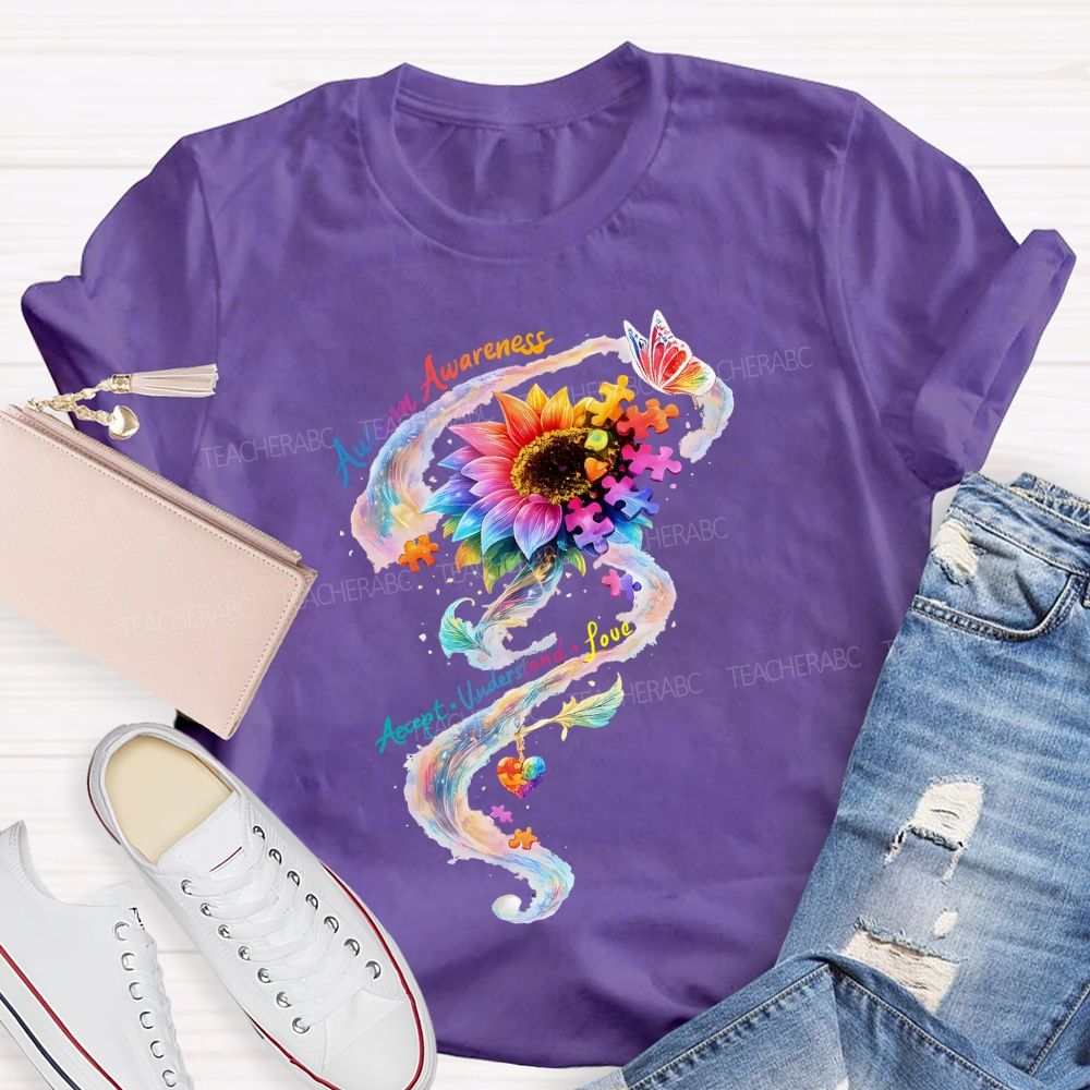 Autism Awareness Accept Understand Colorful Sunflower T-shirt