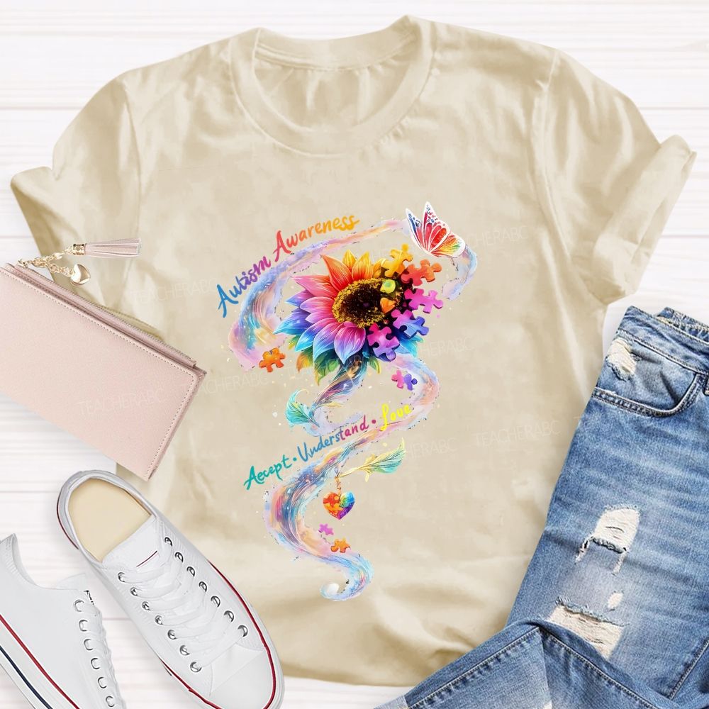 Autism Awareness Accept Understand Colorful Sunflower T-shirt