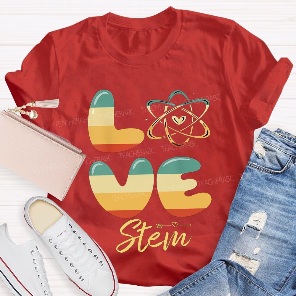 Love Stem Science Math And Color Gradient Font Teacher T-shirt