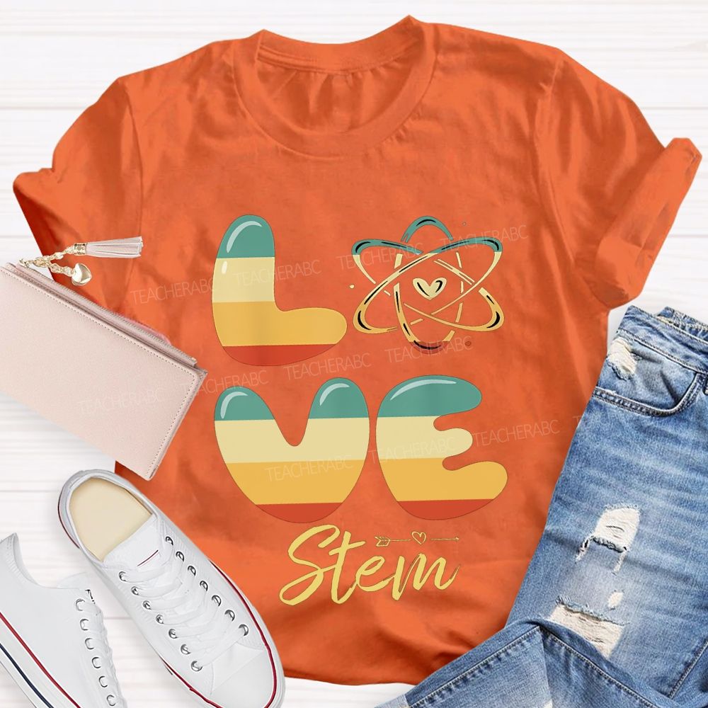 Love Stem Science Math And Color Gradient Font Teacher T-shirt