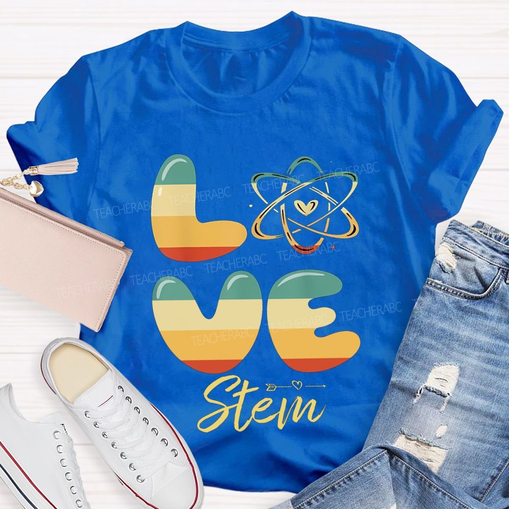Love Stem Science Math And Color Gradient Font Teacher T-shirt