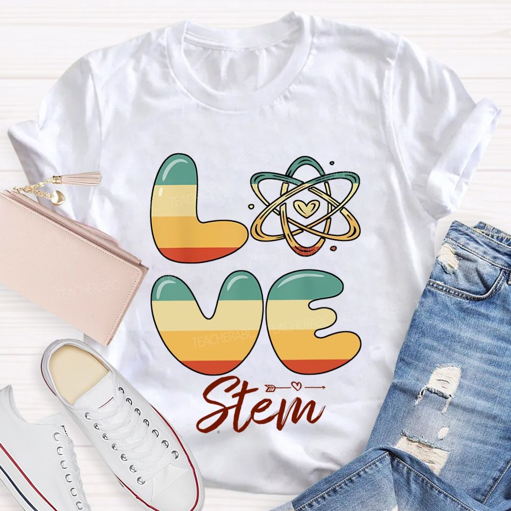Love Stem Science Math And Color Gradient Font Teacher T-shirt