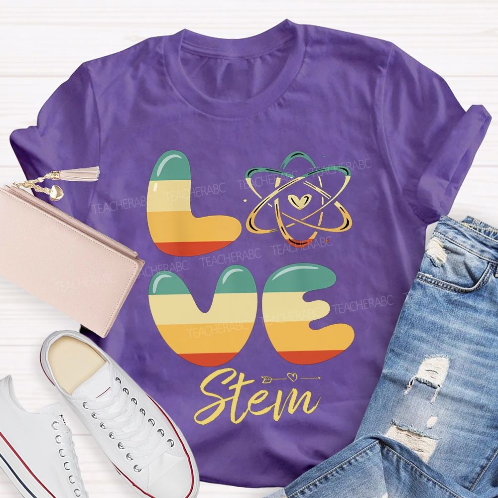 Love Stem Science Math And Color Gradient Font Teacher T-shirt