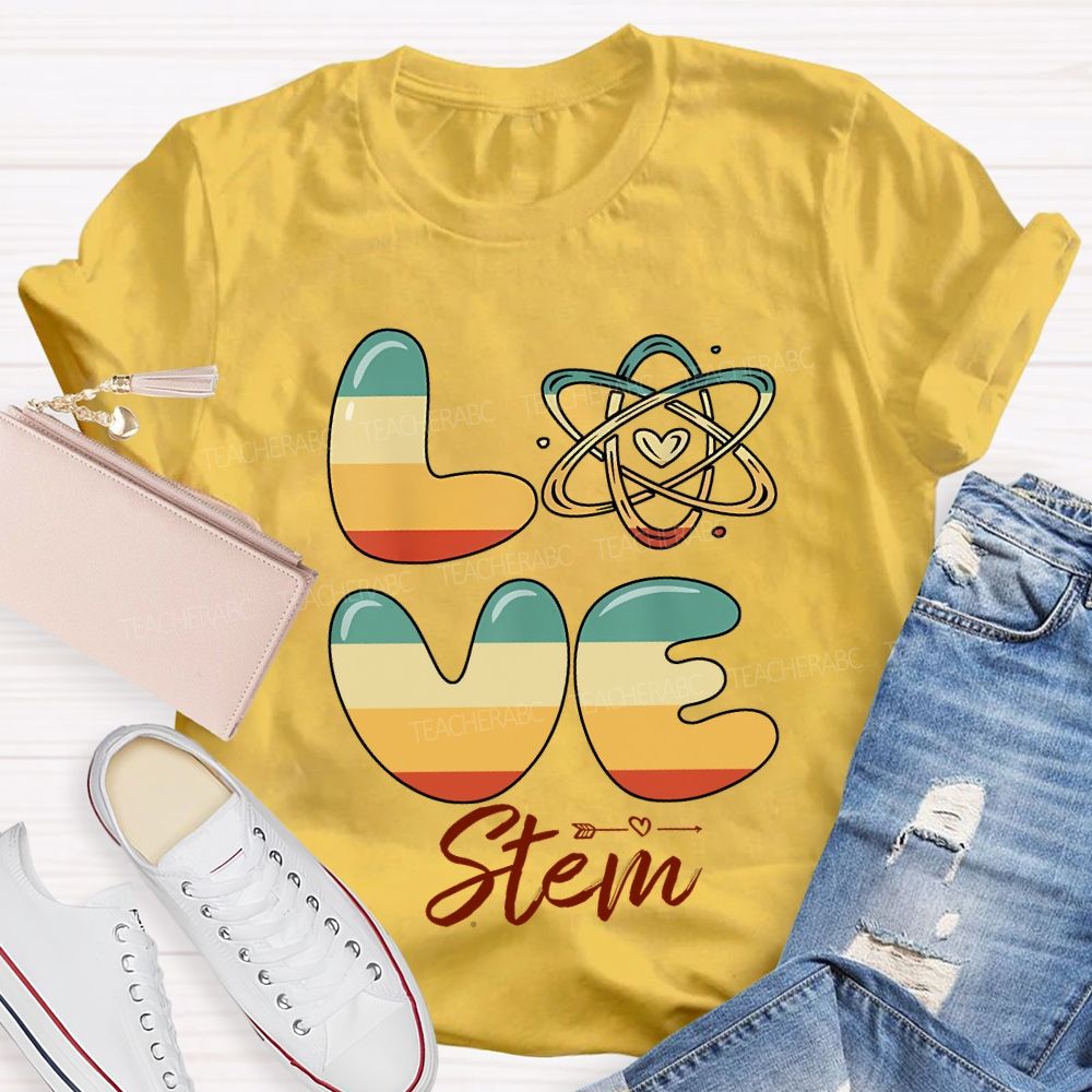 Love Stem Science Math And Color Gradient Font Teacher T-shirt