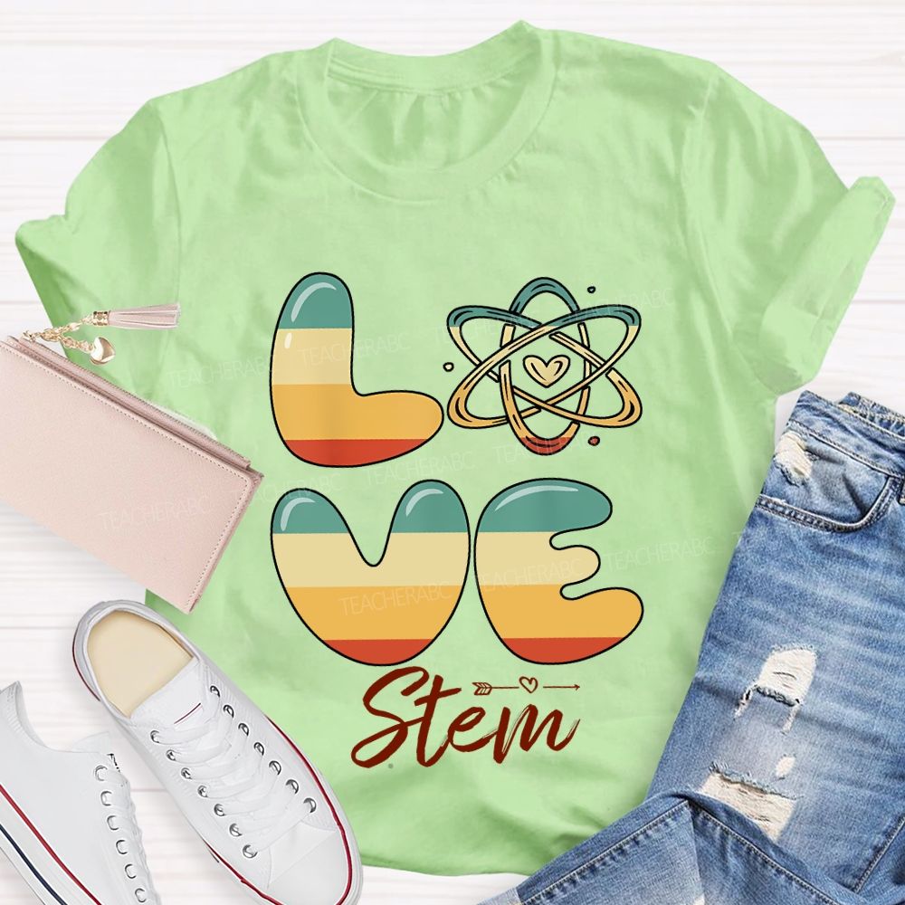 Love Stem Science Math And Color Gradient Font Teacher T-shirt