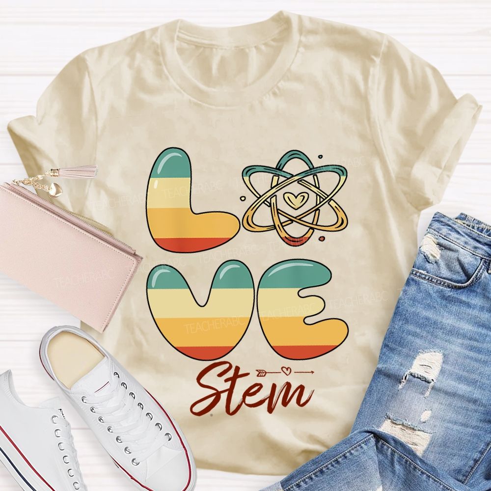 Love Stem Science Math And Color Gradient Font Teacher T-shirt