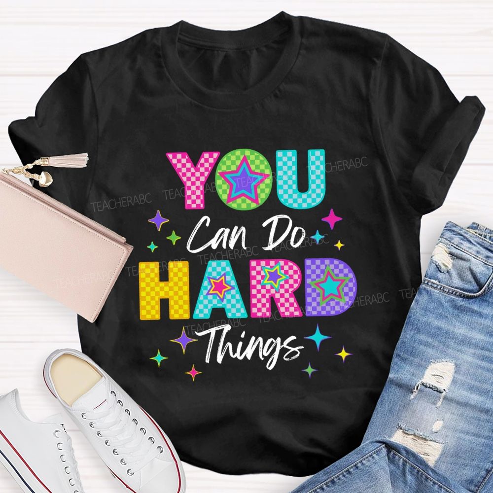 You Can Do Hard Thing Plaid Letters Teacher T-Shirt