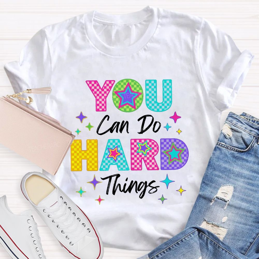 You Can Do Hard Thing Plaid Letters Teacher T-Shirt
