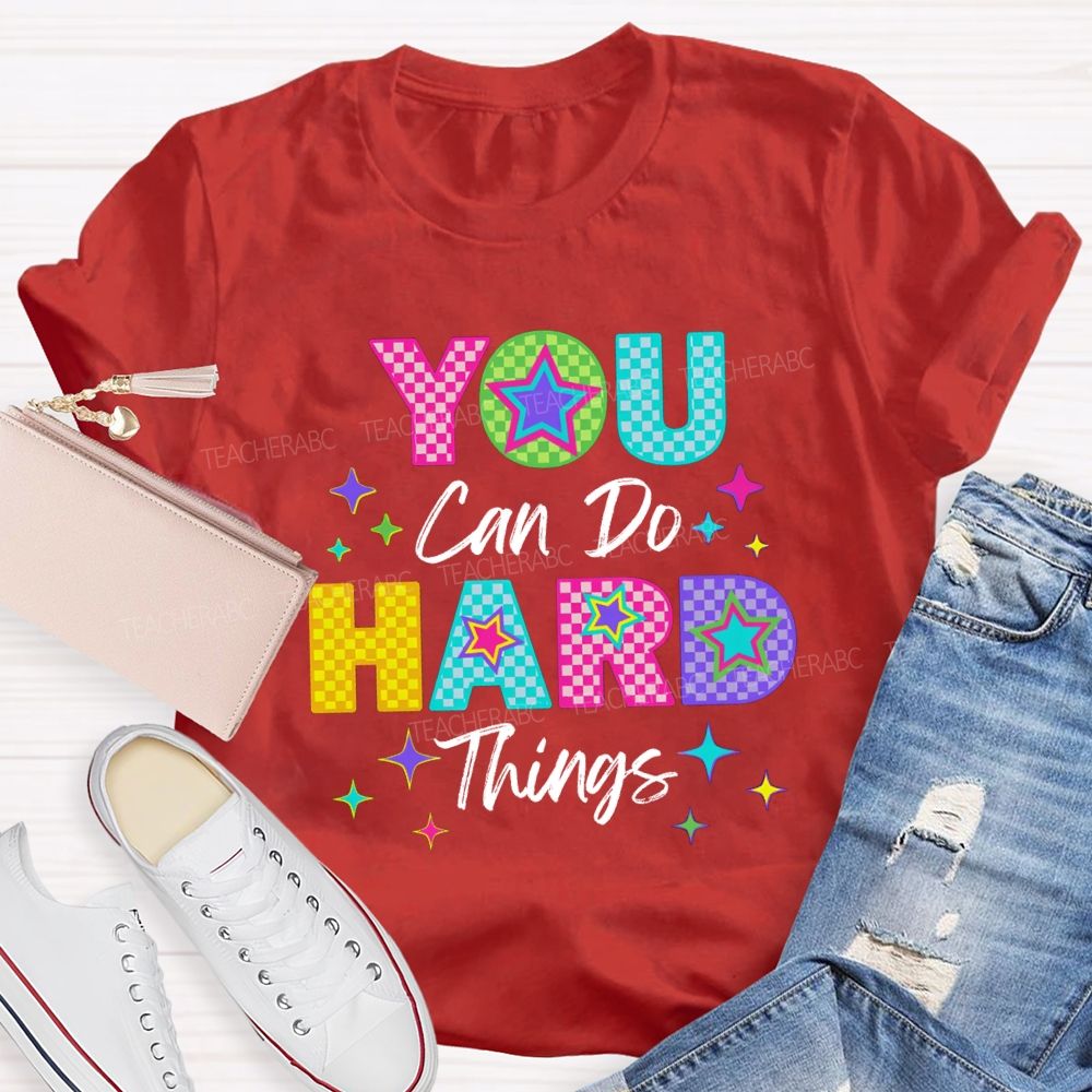 You Can Do Hard Thing Plaid Letters Teacher T-Shirt