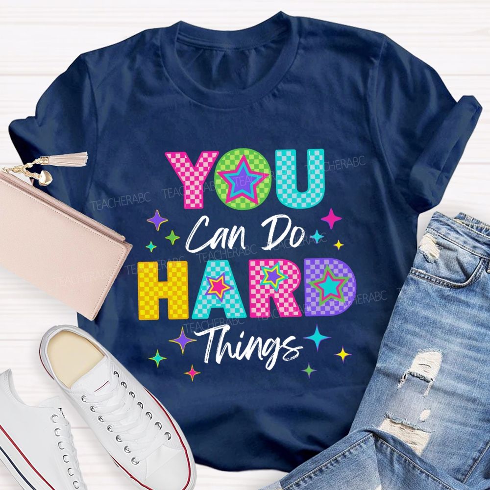 You Can Do Hard Thing Plaid Letters Teacher T-Shirt