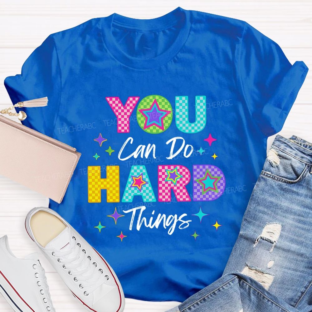 You Can Do Hard Thing Plaid Letters Teacher T-Shirt