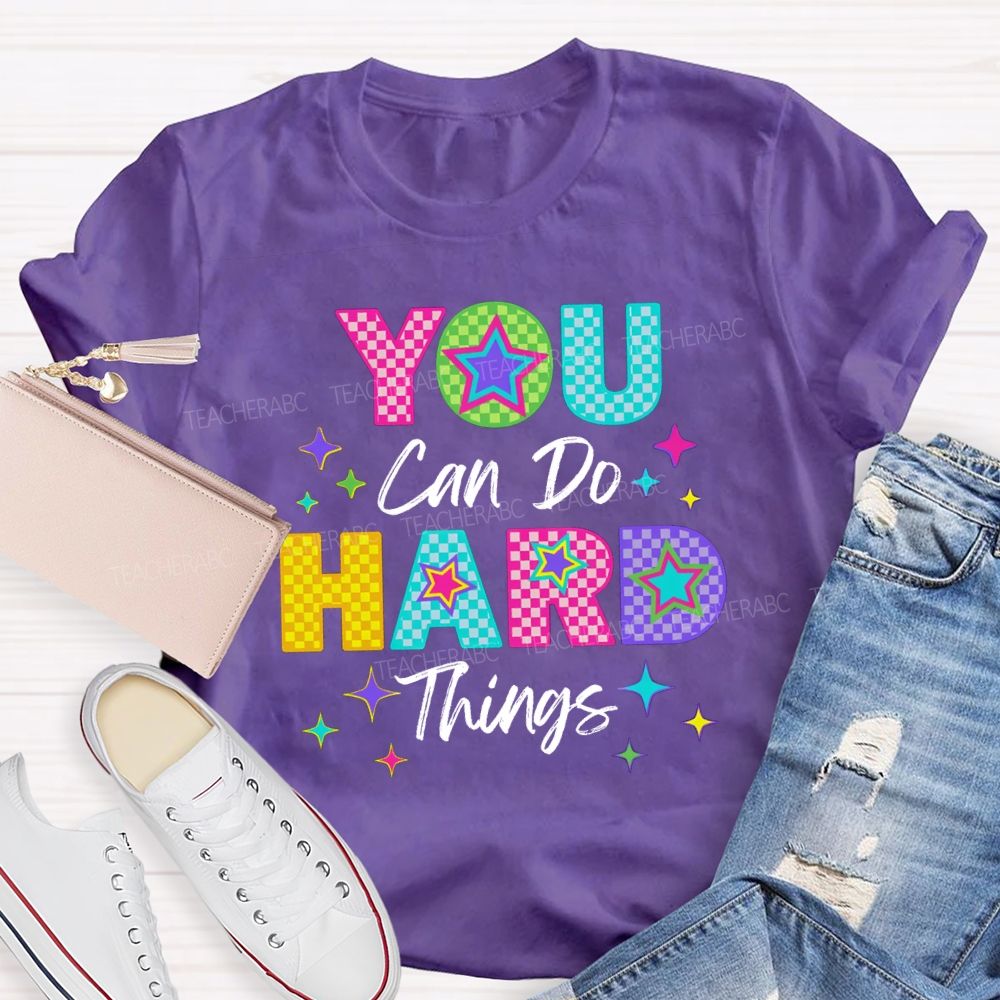 You Can Do Hard Thing Plaid Letters Teacher T-Shirt