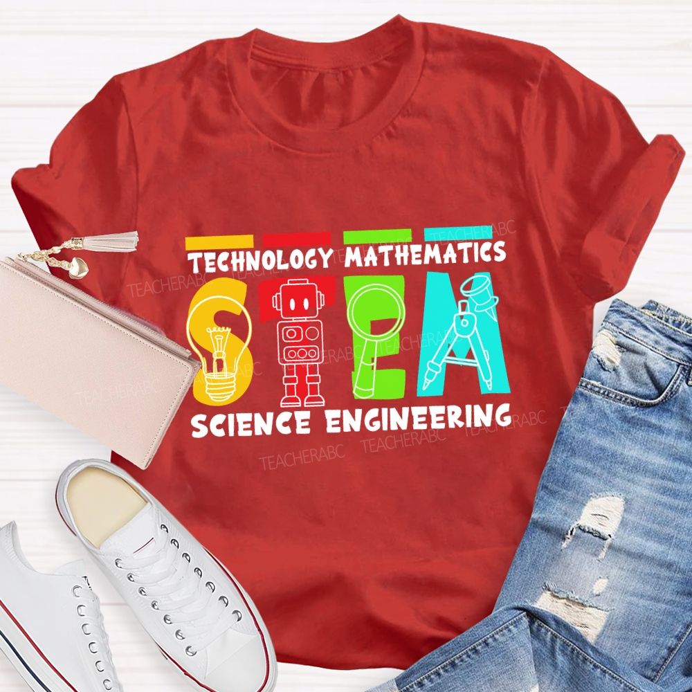 Stem Definition Colorful Block Teacher T-Shirt