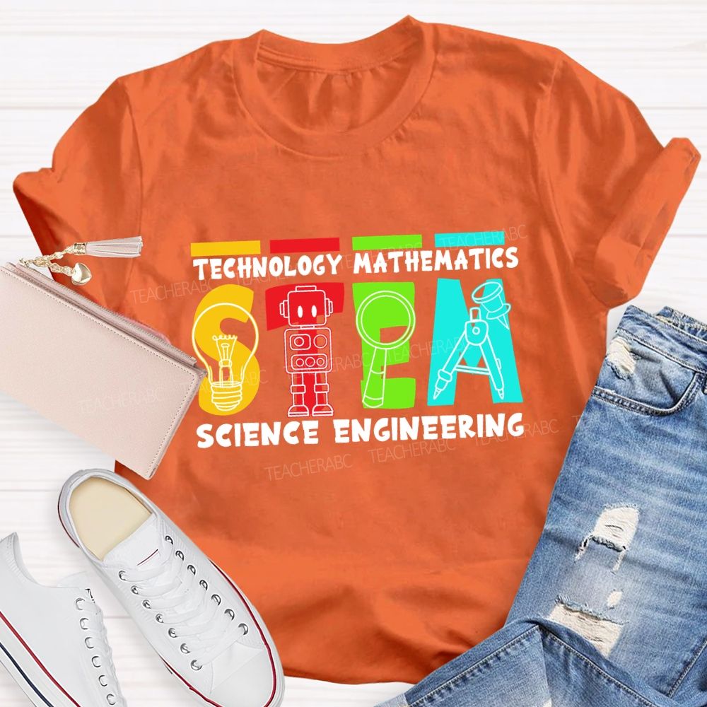 Stem Definition Colorful Block Teacher T-Shirt