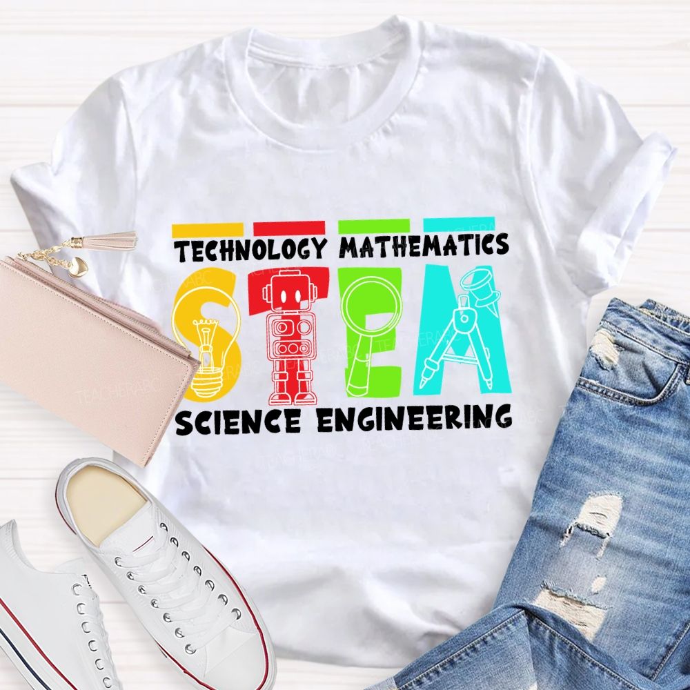 Stem Definition Colorful Block Teacher T-Shirt