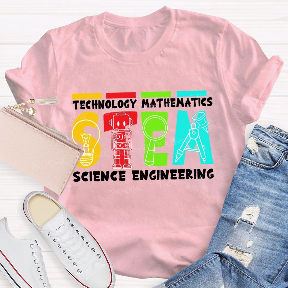 Stem Definition Colorful Block Teacher T-Shirt