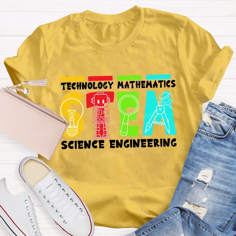 Stem Definition Colorful Block Teacher T-Shirt